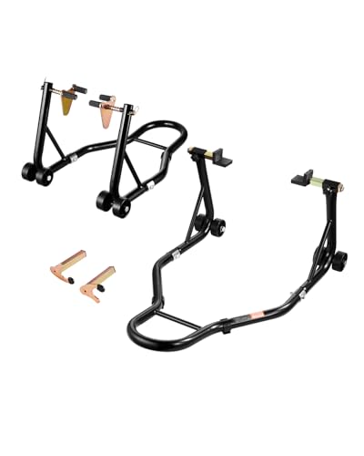 VEVOR Motorcycle Stand Lift, 1100lbs Capacity Front Rear Combo Stand Lift, Front Wheel Dual-Fork Stands, Rear U+L Fork Swingarm Spool Stands, for Most Yamaha Honda Kawasaki Suzuki Motorcycles, Black - color: Black
