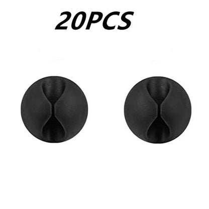 20 Pack Black Silicone Cable Clip Holders, Self Adhesive Wire Management, Well-Organized Cables for Home, Office, Car