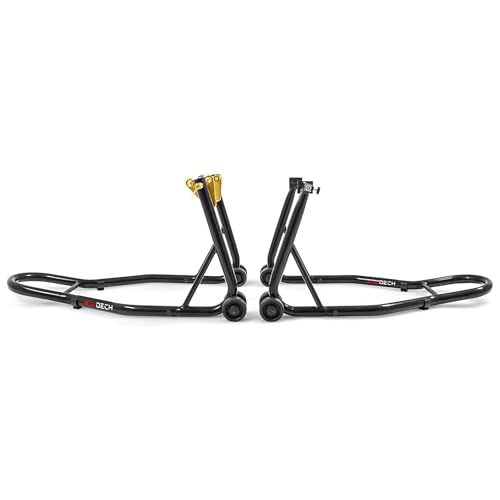 BOUDECH® Heavy Duty Motorcycle Stand Lift 850lbs Front Rear Combo Lift Stand Front Wheel with Dymond Shape and Rear Wheel with U Fork - Swingarm Spool Stand (Ridelock)