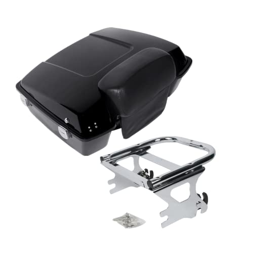 TCMT Chopped Motorcycle Pack Trunk Black Latch Backrest Mount Rack Fit For Harley Touring 1997-2008 Road King FLHT FLHX FLTR Road Glide Street Glide Electra Glide Pack Trunk - color: Chrome Latches/ Mounting Rack, size: Style A