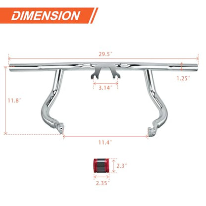 Engine Guard Flat Out Crash Bar for 2014-2025 Harley Touring Street Glide Road Glide Road King Electra Glide Ultra Models (Chrome w/Red CNC) - color: Chrome w/Red CNC