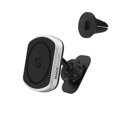 Scosche MP2DVM MagicMount Pro2 Magnetic Cell Phone Holder, Adhesive Car Dashboard Mount with Removable Vent Clip, Hands-Free Phone Stand Compatible with MagSafe, iPhone 16/15/14/13/12 Series and More - style: Dash / Vent