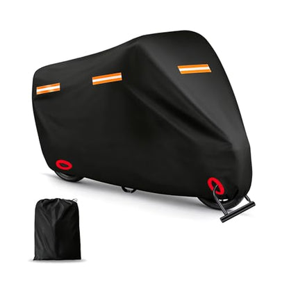 Motorcycle Cover Waterproof PE Aluminum Film Soft Cotton Lining, All-Season Outdoor Protection with Anti-Theft Lock Holes, Windproof Buckle, 5 Reflective Strips, Fits Motorcycles up to 105" - size: 105" x 41" x 50"