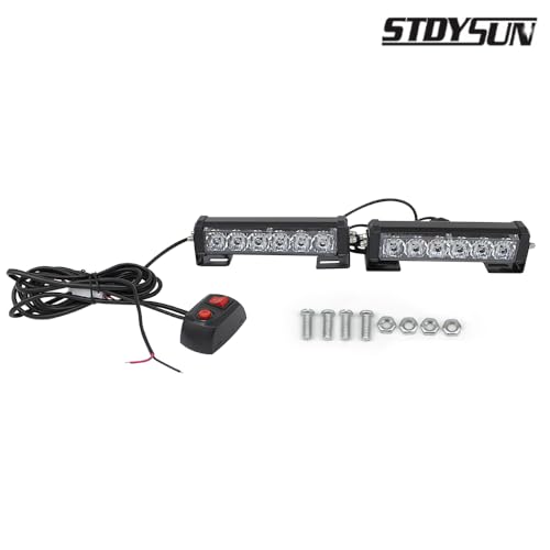 STDYSUN LED Emergency Strobe Lights Bar 2Pcs Red Blue Change White Double Color Warning Police Grille Lights Bar Surface Mount Fit for Motorcycle POV Utility Construction Vehicle and Tow Truck Van - color: Red Blue Change White