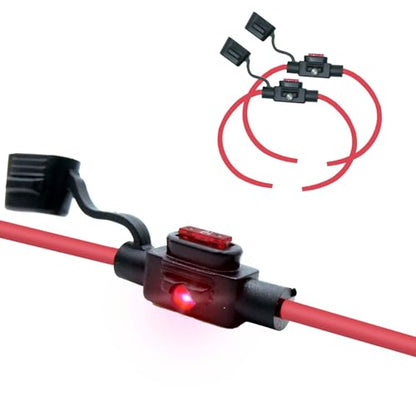Waterproof in-line Low Profile LED Fuse Holder,12 AWG for Automotive, Marine（2 Pack） - style: LED Low profile