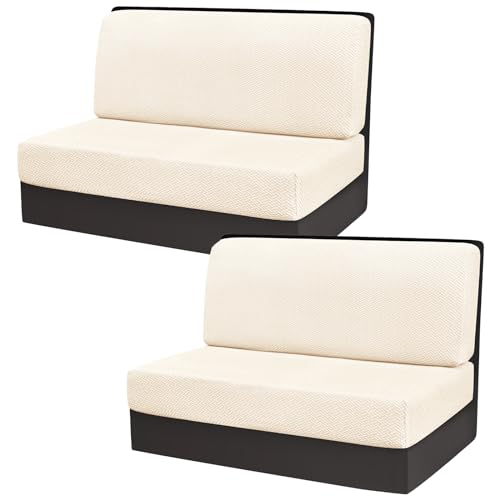 Gollense RV Dinette Cushion Covers, Stretch Camper Dinette Cushion Covers, Sectional Replacement RV Seat Covers for Travel Trailer Couch - Includes 2 Backrest Cover & 2 Bench Cover (T-Beige) - color: T-beige