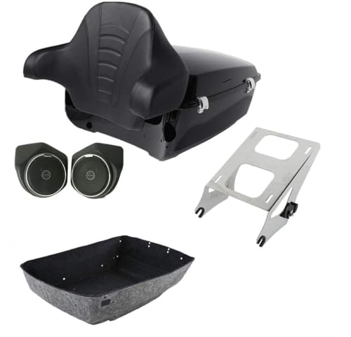TCMT King Motorcycle Tour Trunk Backrest Speakers Chrome Mount Rack Fit For Harley 2014-2025 Touring CVO Road King Road Glide Street Glide Electra Glide Pack - color: Style A+Speakers#1+Chrome 2 Up Rack#1