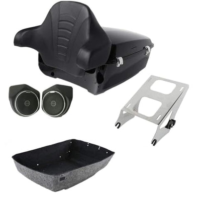 TCMT King Motorcycle Tour Trunk Backrest Speakers Chrome Mount Rack Fit For Harley 2014-2025 Touring CVO Road King Road Glide Street Glide Electra Glide Pack - color: Style A+Speakers#1+Chrome 2 Up Rack#1
