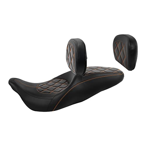 C.C. RIDER Classic Seat Backrest Pad - Driver Sissy Bar fit for Harley Davidson Touring Road King Street Glide Electra Glide Road Glide 2009-2023 - color: Seat + Driver Pad + Passenger Pad Black Orange