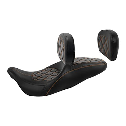 C.C. RIDER Classic Seat Backrest Pad - Driver Sissy Bar fit for Harley Davidson Touring Road King Street Glide Electra Glide Road Glide 2009-2023 - color: Seat + Driver Pad + Passenger Pad Black Orange
