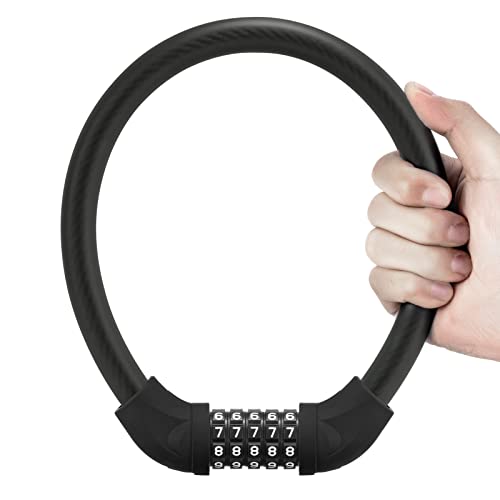 ROCKBROS Bike Lock 5 Digit Cable Lock Lightweight Bicycle Lock Bike Lock Combination Portable Lock for Bike 22inch Black - color: Black, size: 1.8 Feet