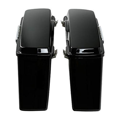 TCMT Hard Saddle bags Trunk w/Lid Latch Key & Liners Carpet Insert Fits For Harley HD Touring CVO Road Glide Road King Street Glide Electra Glide Ultra Classic 1994-2013 - color: Vivid Balck Chrome Latches#A