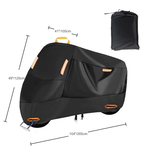 Heavy-Duty Motorcycle Cover for Moto Guzzi V100 Mandello S 2023–, All Season Durable Waterproof Protection Cover, Lock-Holes & Windproof Buckles Black-Orange_XXL
