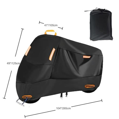 Heavy-Duty Motorcycle Cover for Moto Guzzi V100 Mandello S 2023–, All Season Durable Waterproof Protection Cover, Lock-Holes & Windproof Buckles Black-Orange_XXL