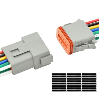 1 Set 12 Pin DT Deustch Waterproof Automotive Electrical Butt Connector with 16AWG -40℃-105℃ 600V Wires and Heat Shrink Tubes Connectors Kit for Car Truck Boat (F 12Pin Wiring 1Pair)