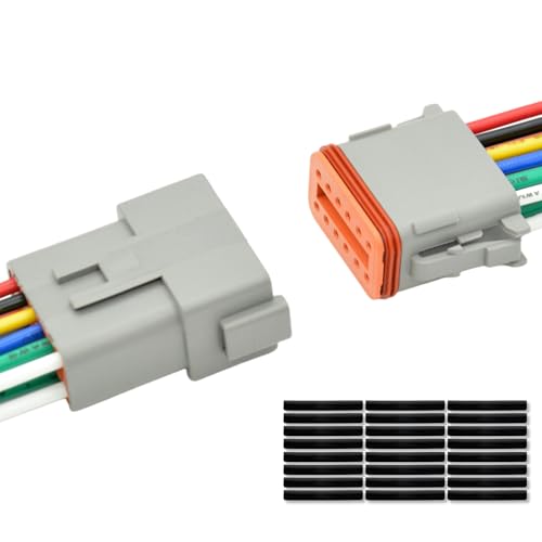 1 Set 12 Pin DT Deustch Waterproof Automotive Electrical Butt Connector with 16AWG -40℃-105℃ 600V Wires and Heat Shrink Tubes Connectors Kit for Car Truck Boat (F 12Pin Wiring 1Pair)