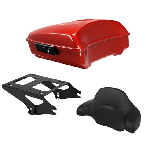 TCT-MOTORPARTS Whiskey Fire Chopped Tour Luggage Trunk Backrest Mount Rack Fits for Street Glide FLHX Ultra Limited FLHTK 2024 Harley Touring 14-25 - color: Fit for Whiskey Fire, size: Chopped Trunk+Black Mount Rack #A