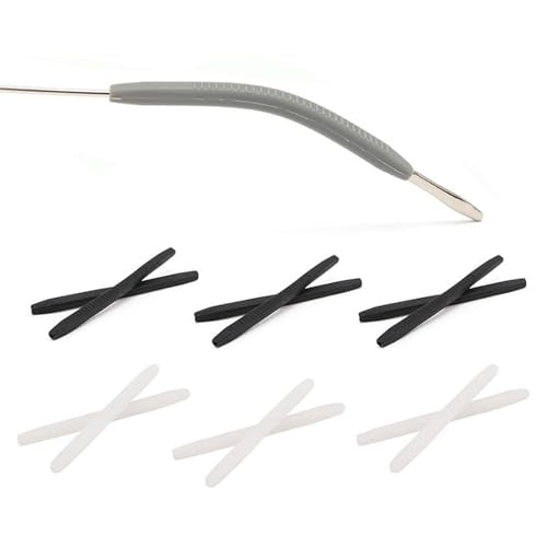 Silicone Glasses End Tip Grips, Anti-Slip Eyeglass Ear Sock Pieces Tube Sleeve, Silicone Elastic Comfort Eyeglasses Retainer For Thin Temples(6 Pairs,Black&White) - color: Black&white