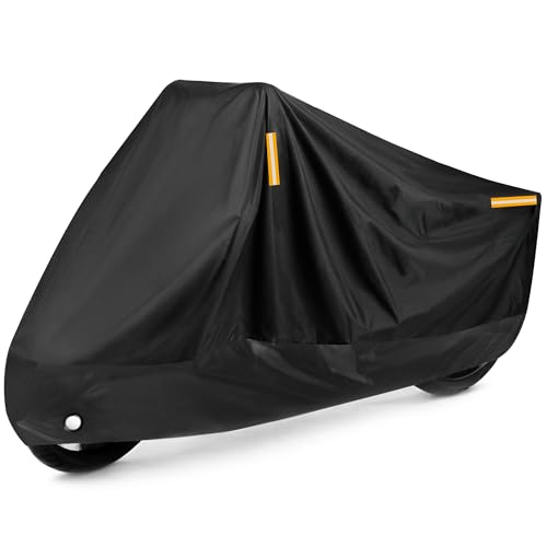 Puroma Motorcycle Cover Heavy Duty Scooter Cover Waterproof Outdoor All Season Universal Weather Quality Protection with Night Reflective, Lock Holes and Storage Bag Fits up to 105" Motorcycle Vehicle - color: Black, size: 105'' L x 41'' W x 49'' H