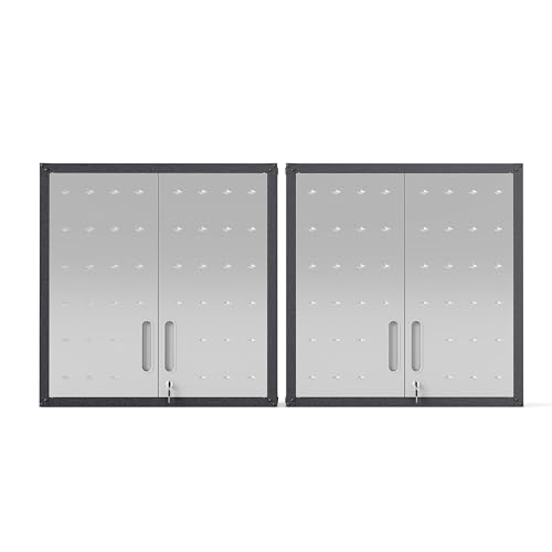 2-Pack Garage Tool Cabinet,Heavy Duty Steel Garage Storage System with Lockable Doors & Adjustable Shelves,Wall Mount Tool Cabinet Set for Workshop Organization,Black/Grey - color: Black & Grey