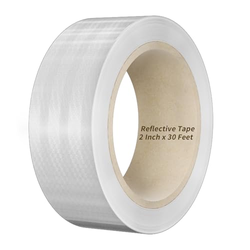Reflective Tape, 2 Inch x 30 Feet - High Intensity - White Reflective Safety Tape Waterproof Conspicuity for Trailer Reflector Trucks Bikes Baby Strollers Helmets - color: White, size: 2 Inch x 30 Feet
