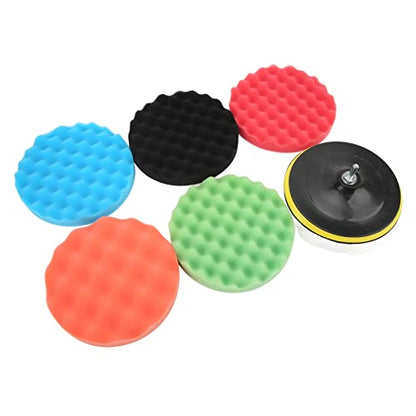 7Pcs 7in Polishing Sponge Pads Kit with Drill Adapter for Car Waxing Buffing and Dusting on RVs Motorcycles