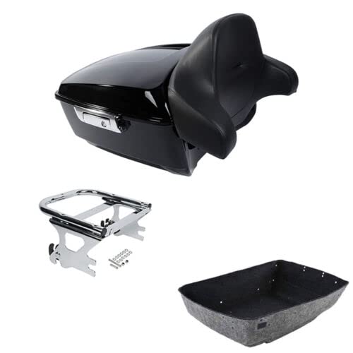 TCMT King Motorcycle Trunk Backrest Pad Two Up Mounting Rack Fit For Harley Touring 1997-2008 Electra Glide Road Glide Street Glide Pack - color: No Speaker Holes: Style B Chrome Rack