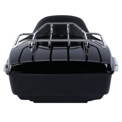 TCMT King Motorcycle Trunk Backrest Pad Top Rack Two Up Mounting Rack Fit For Harley Touring 1997-2008 Electra Glide Road Glide Street Glide Pack - color: No Speaker Holes: Style A Black Rack