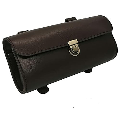 WUYAN Bike Handlebar Leather Bags Under Seat Retro Classical Mountain MTB Road Bike Leather Bag for Cell Phone， Saddle Tail Rear Pouch Seat Storage Cycling Case Carry Accessories - color: Dark coffee