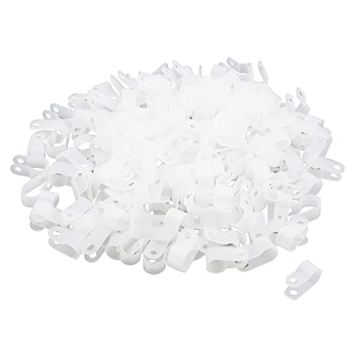 Antrader R-Type Cable Clamp 1/4 Inch White Nylon Cable Organizer Clips for Wire Management Pack of 200 with Screws - color: White, size: 1/4 Inch