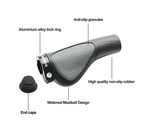 TOPCABIN Ergonomic Bike Grips - Widen Holding Rubber Grips with Aluminum LockGrips for Mountain & Road Bikes - color: Comfort Big Area(Black&Grey)
