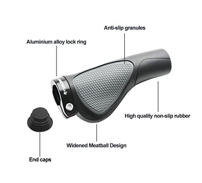 TOPCABIN Ergonomic Bike Grips - Widen Holding Rubber Grips with Aluminum LockGrips for Mountain & Road Bikes - color: Comfort Big Area(Black&Grey)