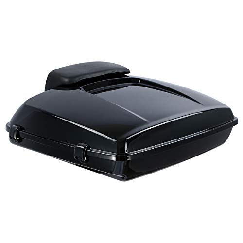 XFMT Motorcycle 5.5" Razor Trunk Luggage Black Latches W/Backrest Pad + Black Mount Rack For Harley Touring Road King Street Glide Road Glide Electra Glide Ultra Classic 2014-Later - color: Vivid Black W/ Black Latches Set 2