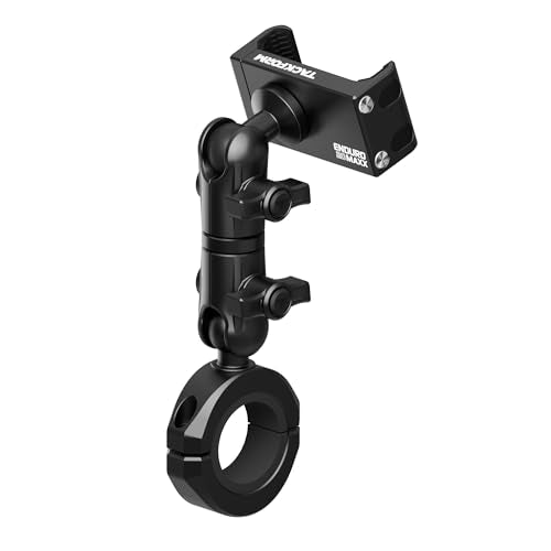 Tackform Black Motorcycle All Metal Phone Mount - 20MAXX Spring Cradle | 3.5" Long Reach Arm | Universal Clamp Fits 1-1/4" to 1-1/2" Handlebars | Aluminum | Compatible with All iPhones, Galaxy, More - color: Black, size: 1-1/4" to 1-1/2"