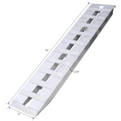 2PCS Aluminum Loading Ramps 6600 LBS Capacity 60" x 12" Heavy Duty Trailer Ramps with Hook End and Safety Straps, Truck Ramps for ATV UTV Motorcycle Lawn Mower Tractor Loading