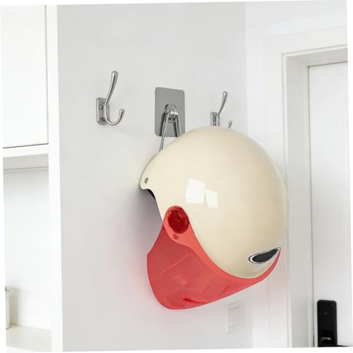 Unomor 3Pcs Motorcycle Helmet Wall Hook Self Adhesive Helmet Holder 6.29x3.11x9.21in No Drill Metal Hanger Wall Mount for Garage Storage Coats Hats