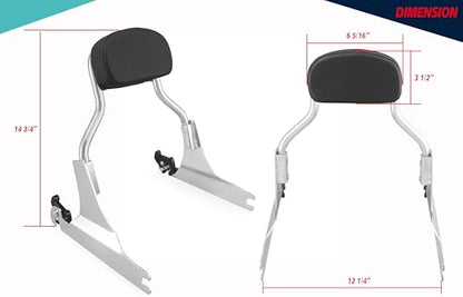 YHMOTO Chop Short Height Passenger Backrest Sissy Bar Fit 200mm Fender Compatible with 2006-2017 Harley Softail Fat Boy Night Train (Chrome)