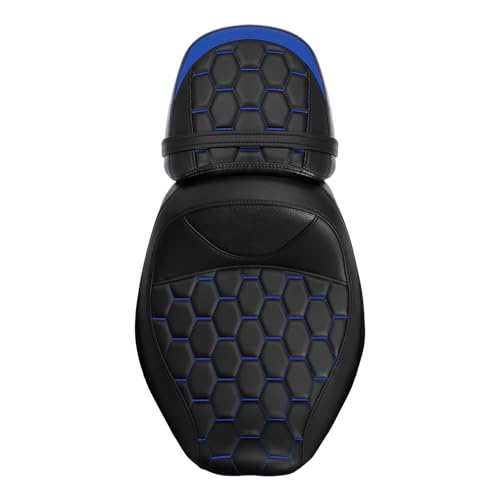 C.C. RIDER Low-Profile Rider&Passenger Seat Fit for Harley Touring 2023-2025 CVO Street Glide FLHXSE CVO Road Glide FLTRXSE 2024-2025 Street Glide FLHX Road Glide FLTRX FLTRXSTSE - size: 09# Black+ Blue Stitchs