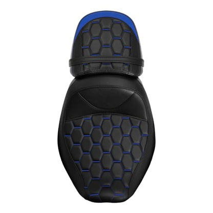 C.C. RIDER Low-Profile Rider&Passenger Seat Fit for Harley Touring 2023-2025 CVO Street Glide FLHXSE CVO Road Glide FLTRXSE 2024-2025 Street Glide FLHX Road Glide FLTRX FLTRXSTSE - size: 09# Black+ Blue Stitchs