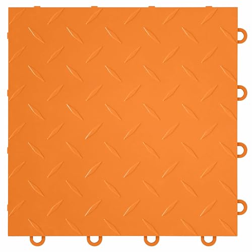 Nitro Tiles by FlooringInc 12" x 12" Interlocking Garage Floor Tiles, Diamond Pattern Heavy Duty Polypropylene Flooring, Modular Snap-Together Non-Slip Floor Tile, Harley Orange, 12-Pack (12 Sq Ft) - color: Harley Orange, size: 12 Tiles (12 Sq/Ft)