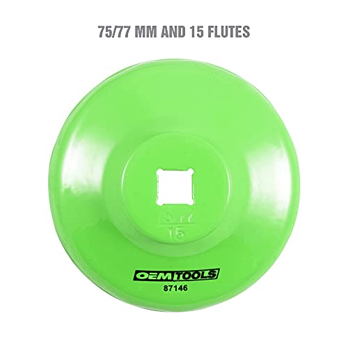 OEMTOOLS 87146 75/77 Millimeter 15 Flute Oil Filter Wrench, Green, Blend - style: 75/77 mm 15 Flute