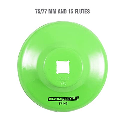 OEMTOOLS 87146 75/77 Millimeter 15 Flute Oil Filter Wrench, Green, Blend - style: 75/77 mm 15 Flute