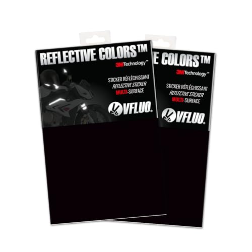 VFLUO - Reflective Sticker Sheet for Bike, Motorcycle, Scooter, Helmets, Stroller/Multi-use - DIY Adhesive board - 3M Technology - High Visibility - Discreet - Optimised adhesion - color: Black, size: Set of 2