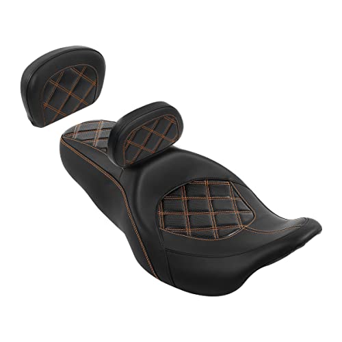 C.C. RIDER Classic Seat Backrest Pad - Driver Sissy Bar fit for Harley Davidson Touring Road King Street Glide Electra Glide Road Glide 2009-2023 - color: Seat + Driver Pad + Passenger Pad Black Orange