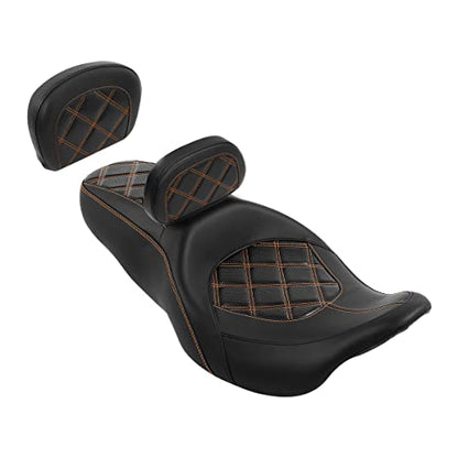 C.C. RIDER Classic Seat Backrest Pad - Driver Sissy Bar fit for Harley Davidson Touring Road King Street Glide Electra Glide Road Glide 2009-2023 - color: Seat + Driver Pad + Passenger Pad Black Orange