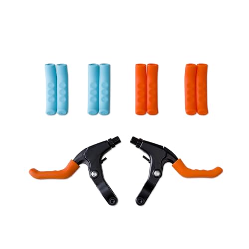 2 Pairs Silicone Brake Lever Covers for Bikes - Anti-Slip Handle Sleeves, Fits Mountain & Road Bicycles (Blue & Orange) - color: Blue and orange