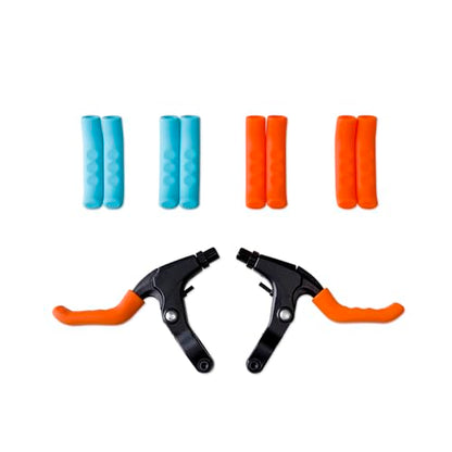 2 Pairs Silicone Brake Lever Covers for Bikes - Anti-Slip Handle Sleeves, Fits Mountain & Road Bicycles (Blue & Orange) - color: Blue and orange