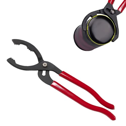 KVAEY 12" Adjustable Oil Filter Pliers, Automotive Oil Filter Removal Tools with Long Handle, Universal Oil Filter Wrench for Engine Filters in Cars and Trucks, Car Accessories (Red) - color: Red