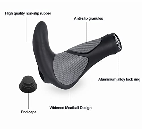 TOPCABIN Ergonomic Bike Grips - Widen Holding Rubber Grips with Aluminum LockGrips for Mountain & Road Bikes - color: Big horn Shape(Black&Grey)