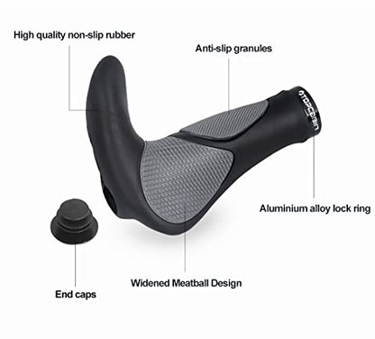 TOPCABIN Ergonomic Bike Grips - Widen Holding Rubber Grips with Aluminum LockGrips for Mountain & Road Bikes - color: Big horn Shape(Black&Grey)